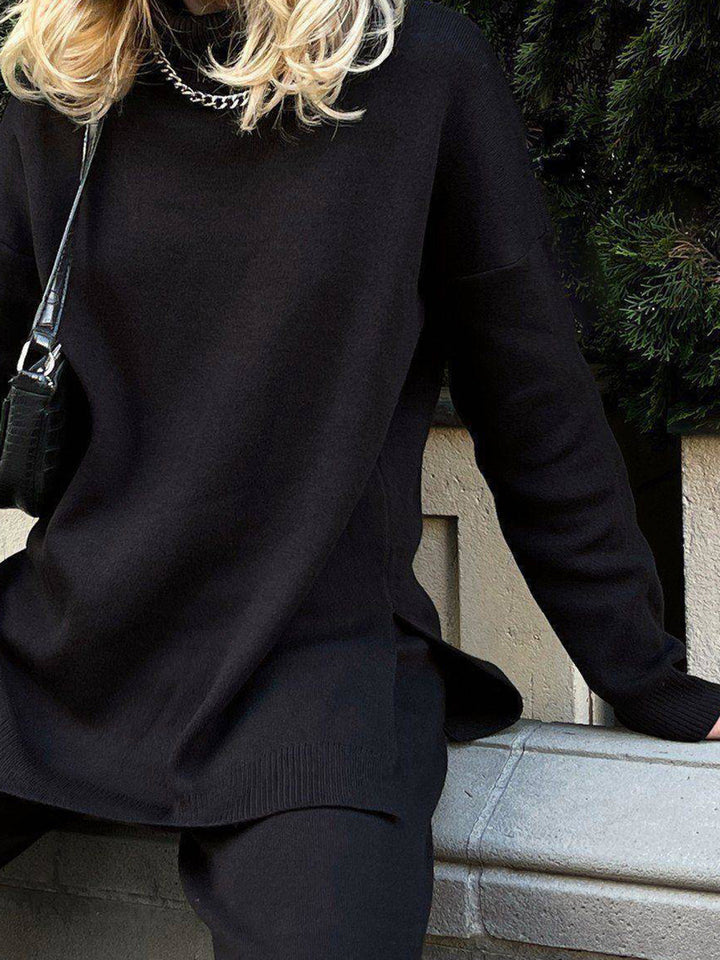 Basic Bae Side Slit Turtleneck Dropped Shoulder Sweater