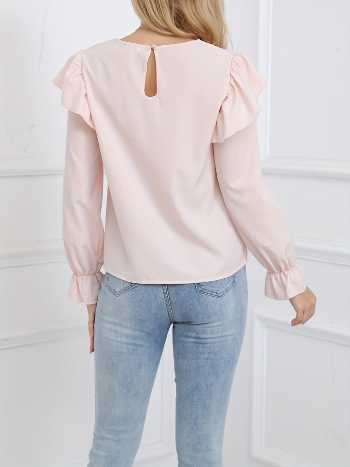 Ruffled Round Neck Long Sleeve Blouse