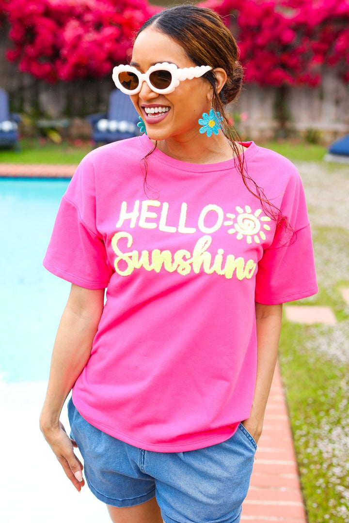 Feeling Joyful "Hello Sunshine" Embroidered French Terry Top