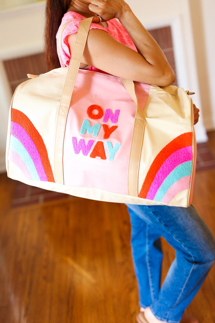 Pink "On My Way" Embroidered Duffle Bag