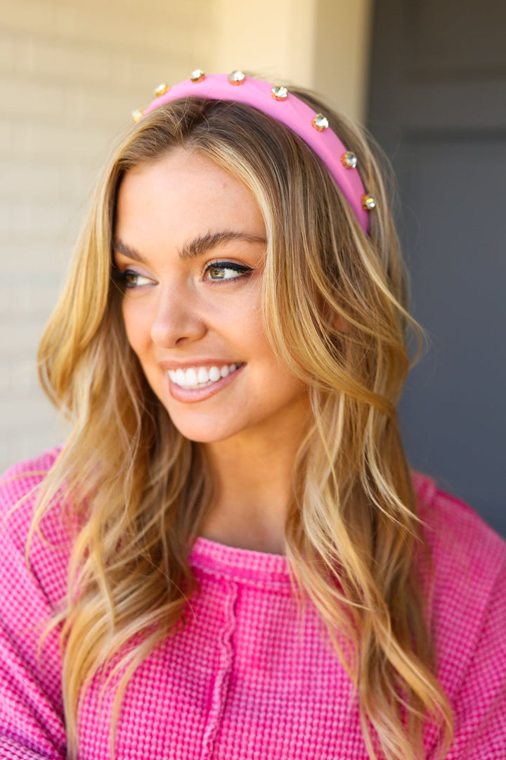 Flamingo Pink Rhinestone Slim Headband