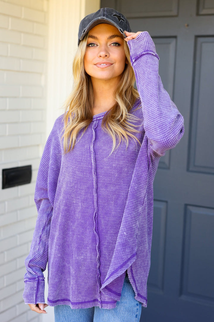 Everyday Violet Mineral Wash Waffle Oversized Cut Edge Top