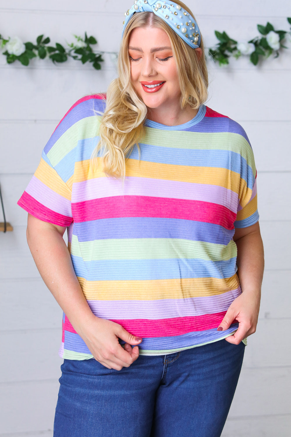 Fuchsia & Lavender Multi Stripe Rib Terry Top