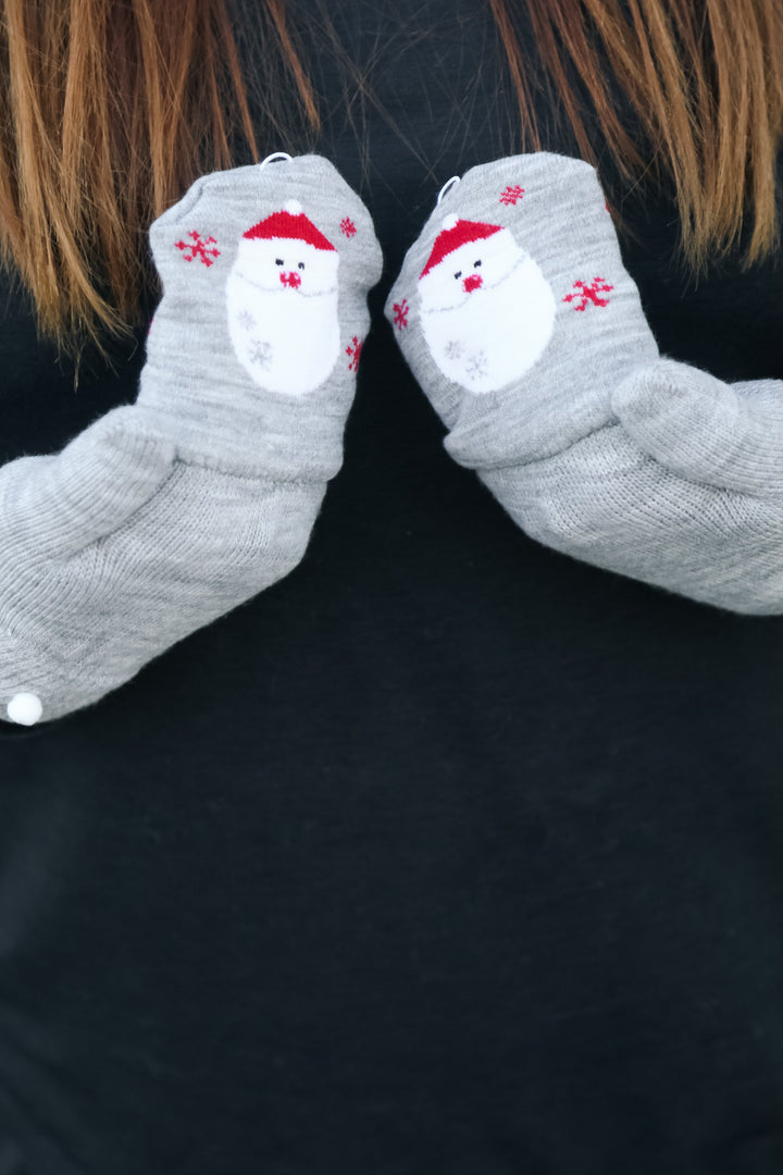 Grey Santa Claus Fingerless Gloves with Convertible Mittens