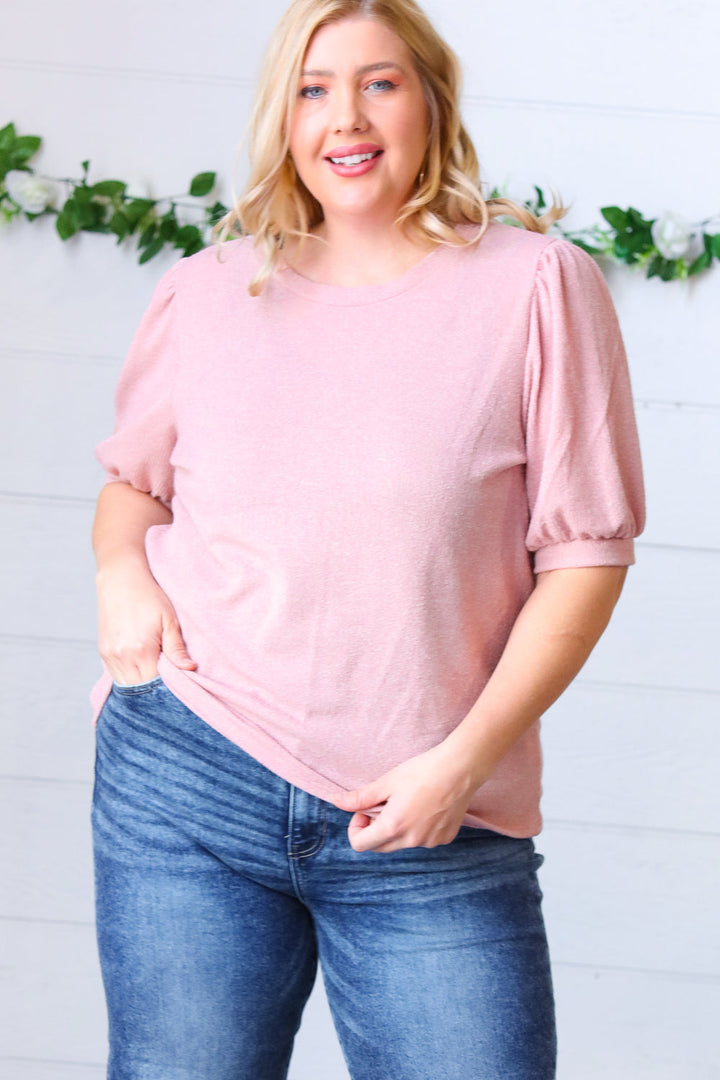 Baby Pink Puff Sleeve Two Tone Sweater Top