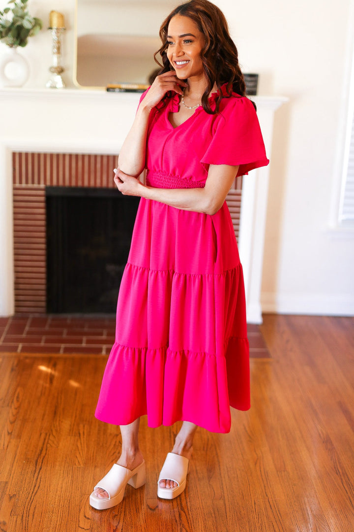 Hello Beautiful Fuchsia Fit & Flare Smocked Waist Maxi Dress