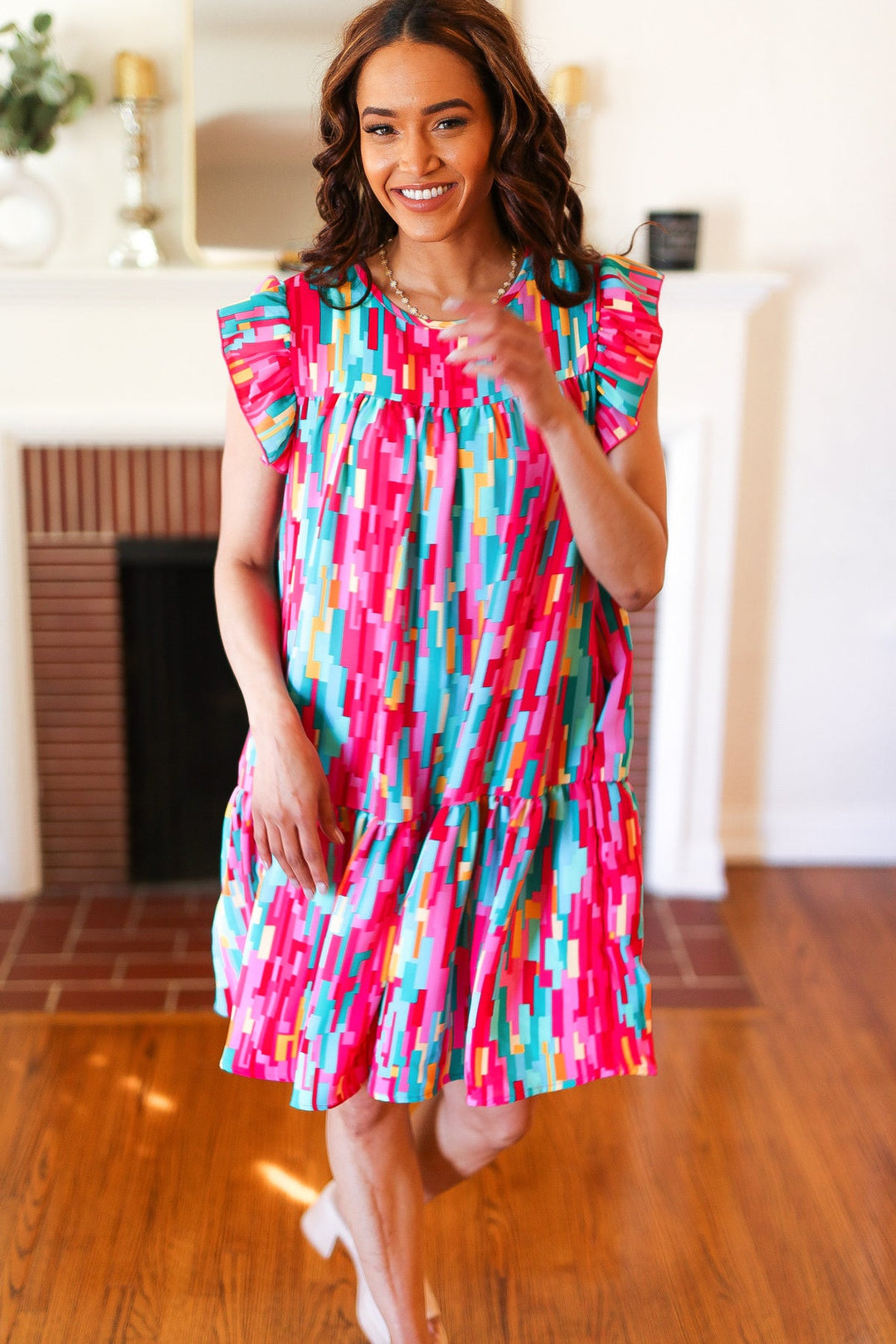 Feeling Bold Multicolor Abstract Print Tiered Ruffle Sleeve Dress