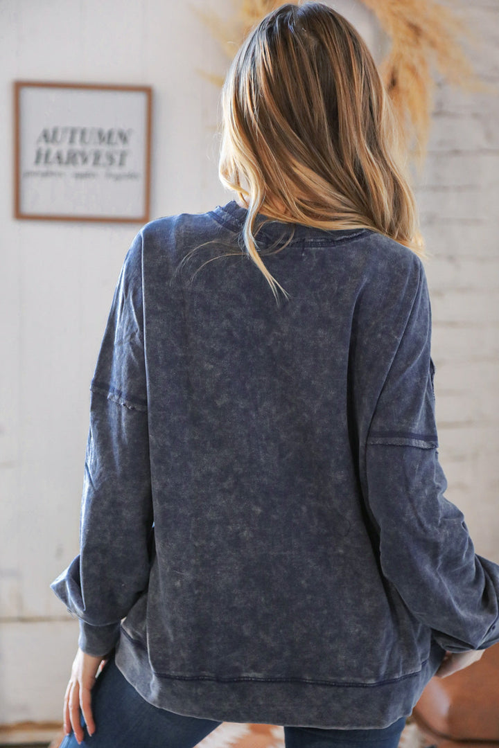 Blackberry Acid Wash Cotton Pullover with Side Pockets