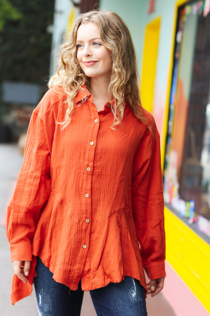 Feeling Bold Rust Button Down Sharkbite Cotton Tunic Top