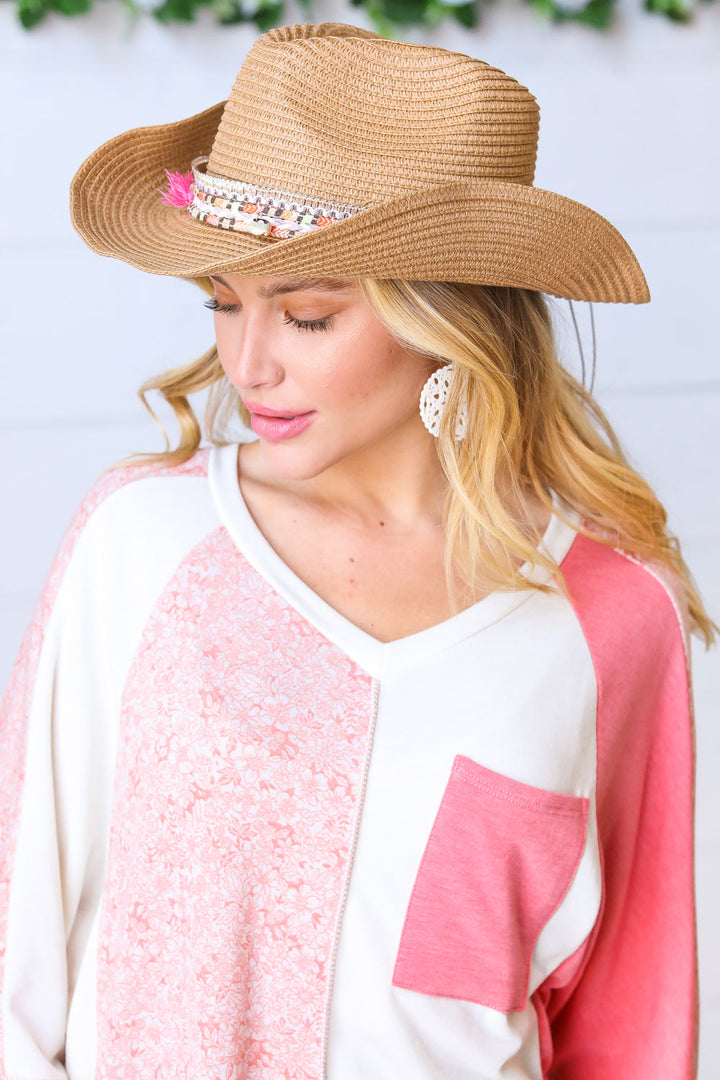 Tan Straw Boho Braided Tassel/Shell Strap Fedora