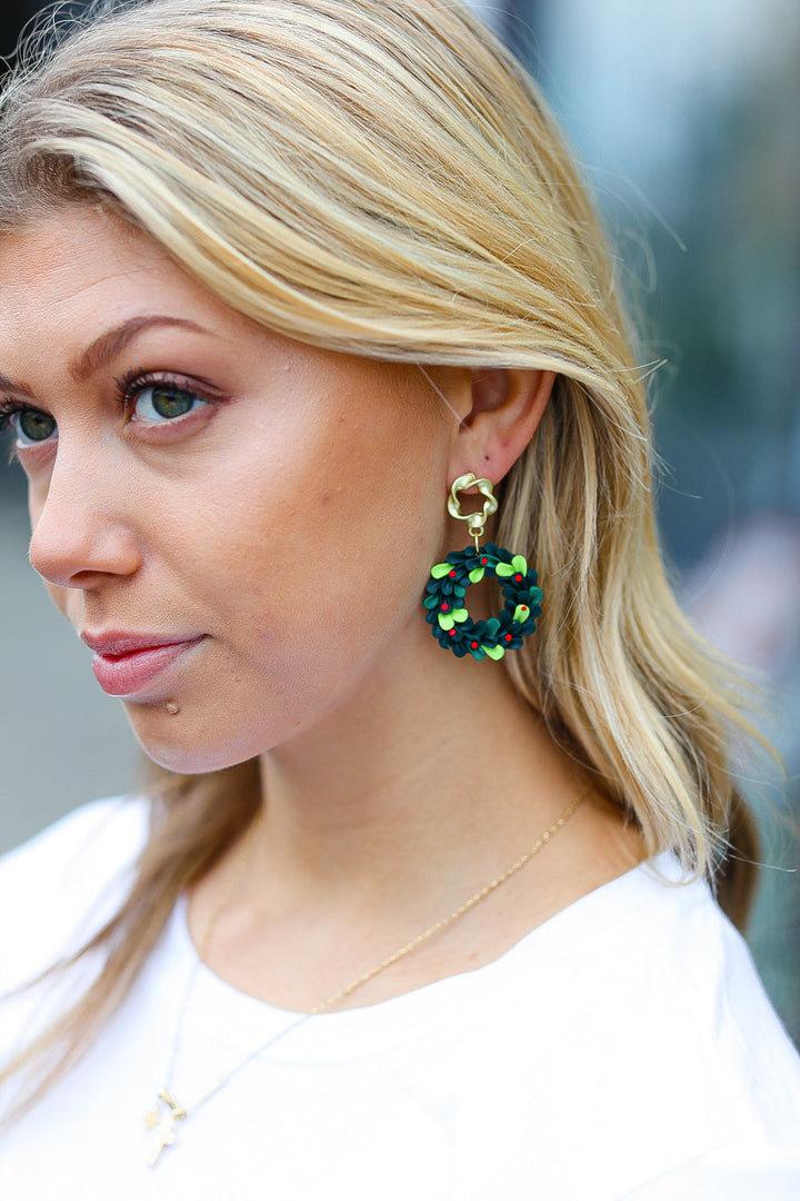 Christmas Wreath Clay Dangle Earrings