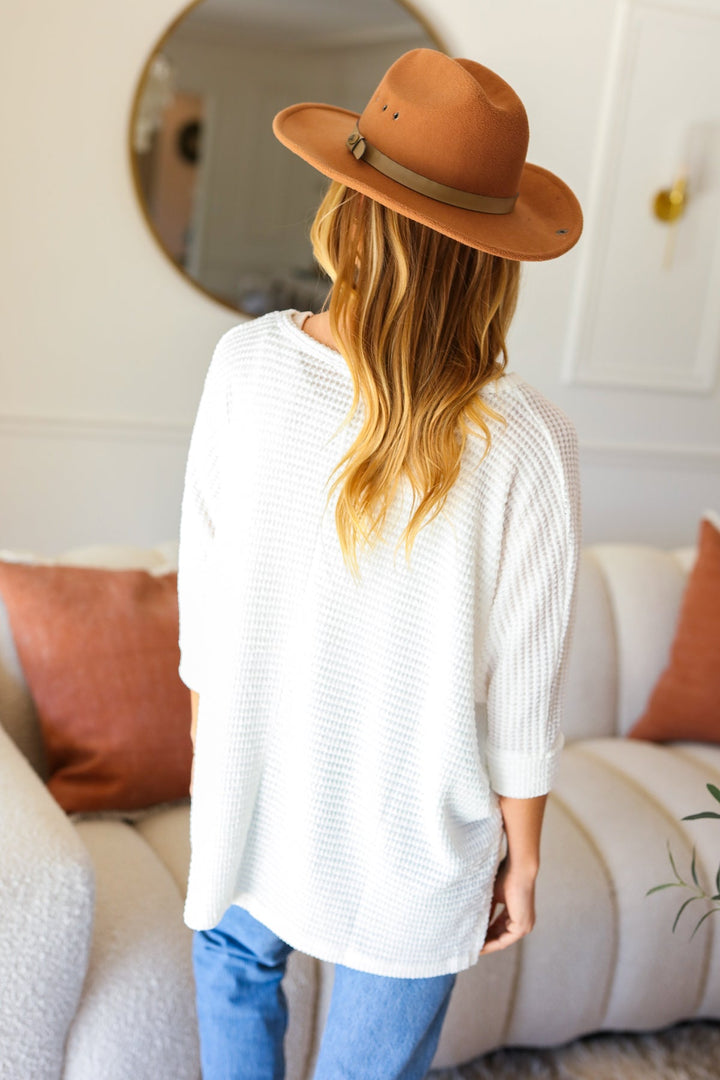 Just My Type White Jacquard Hi-Low V Neck Sweater