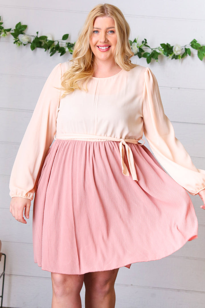 Mauve & Peach Twofer Pleated Skirt Dress