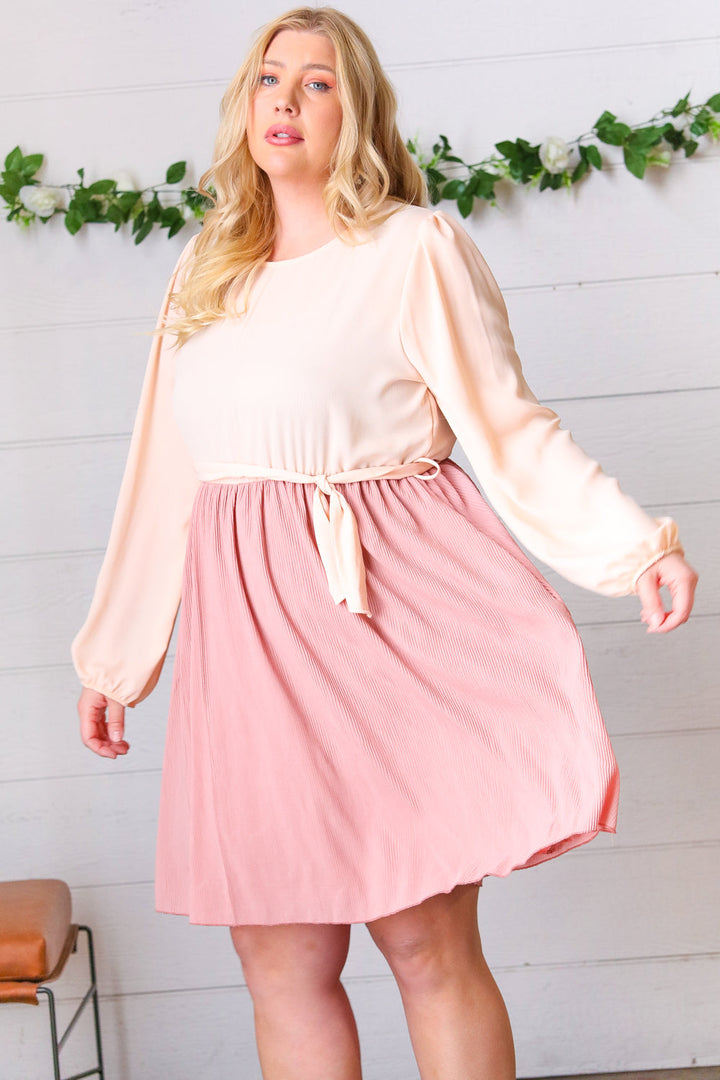 Mauve & Peach Twofer Pleated Skirt Dress