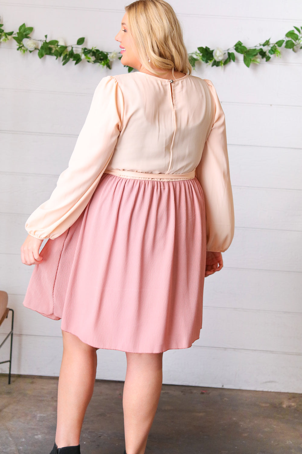 Mauve & Peach Twofer Pleated Skirt Dress