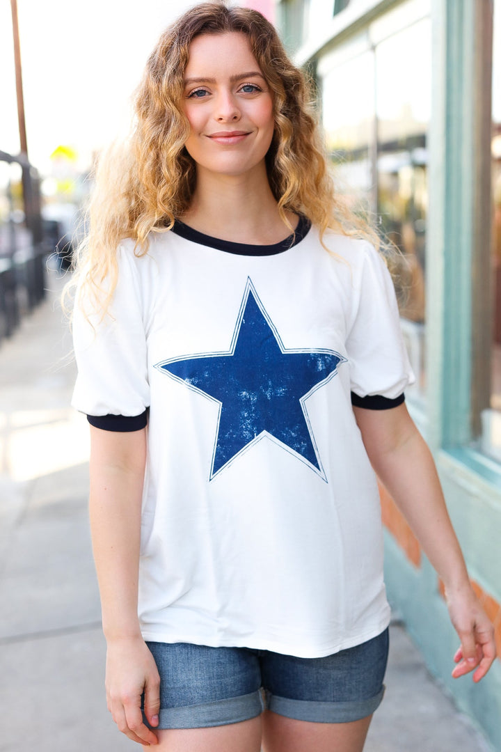 Off White Distressed Star Terry Short Sleeve Top