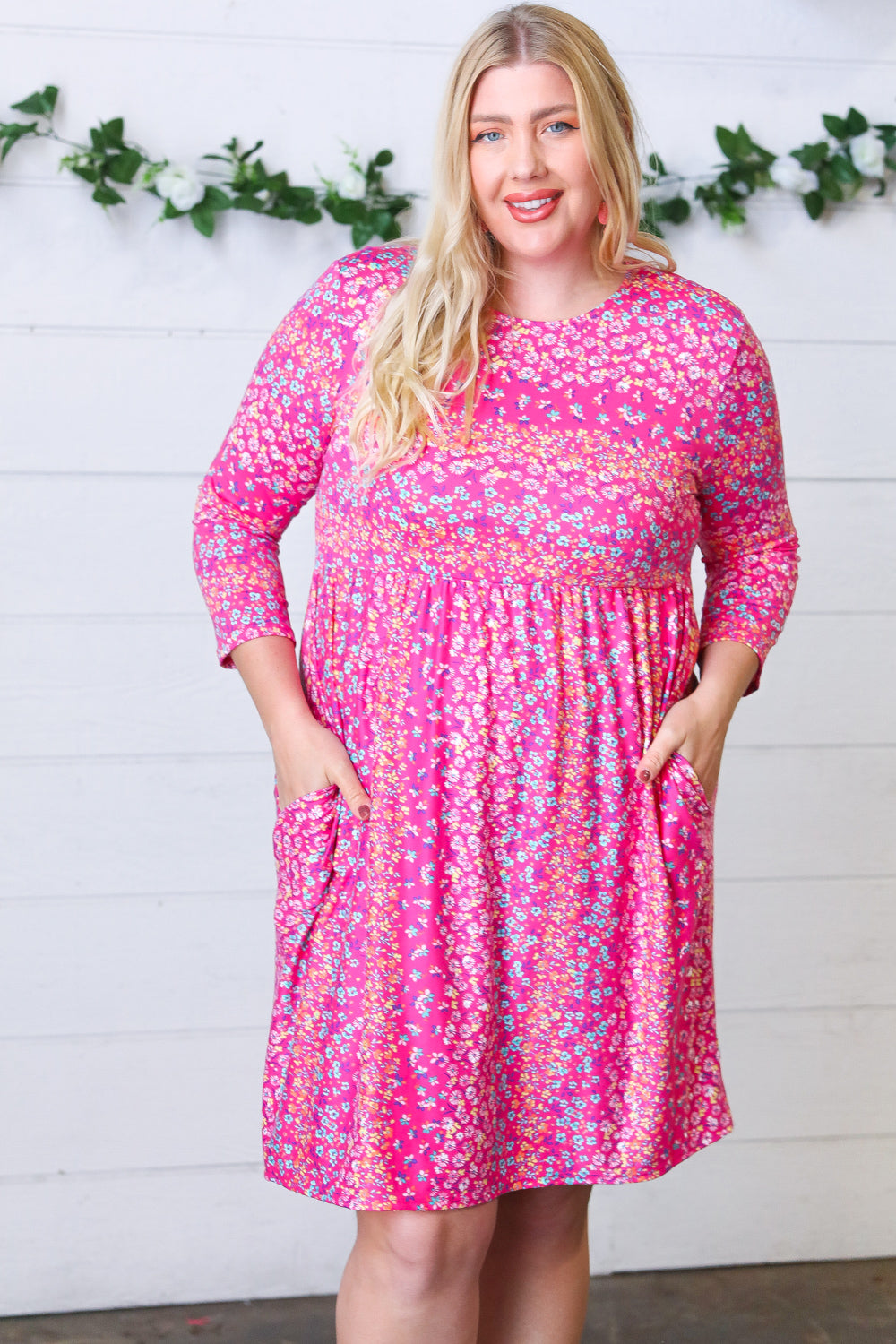 Fuchsia Fit & Flare Midi Pocketed Dress