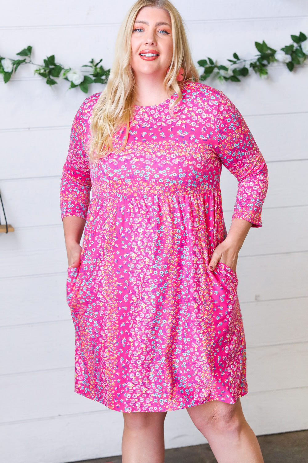 Fuchsia Fit & Flare Midi Pocketed Dress