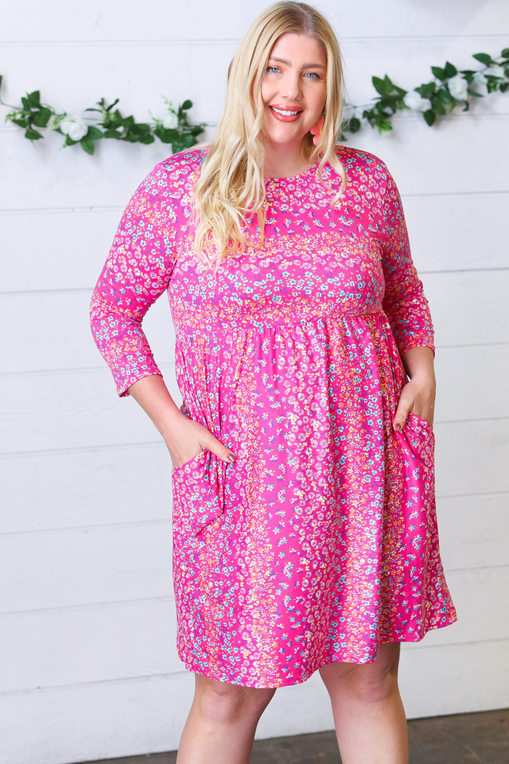 Fuchsia Fit & Flare Midi Pocketed Dress