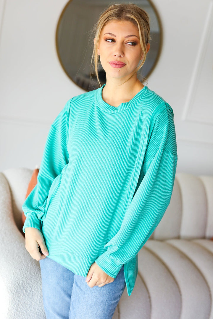 Live For Today Mint Mineral Washed Rib Pullover