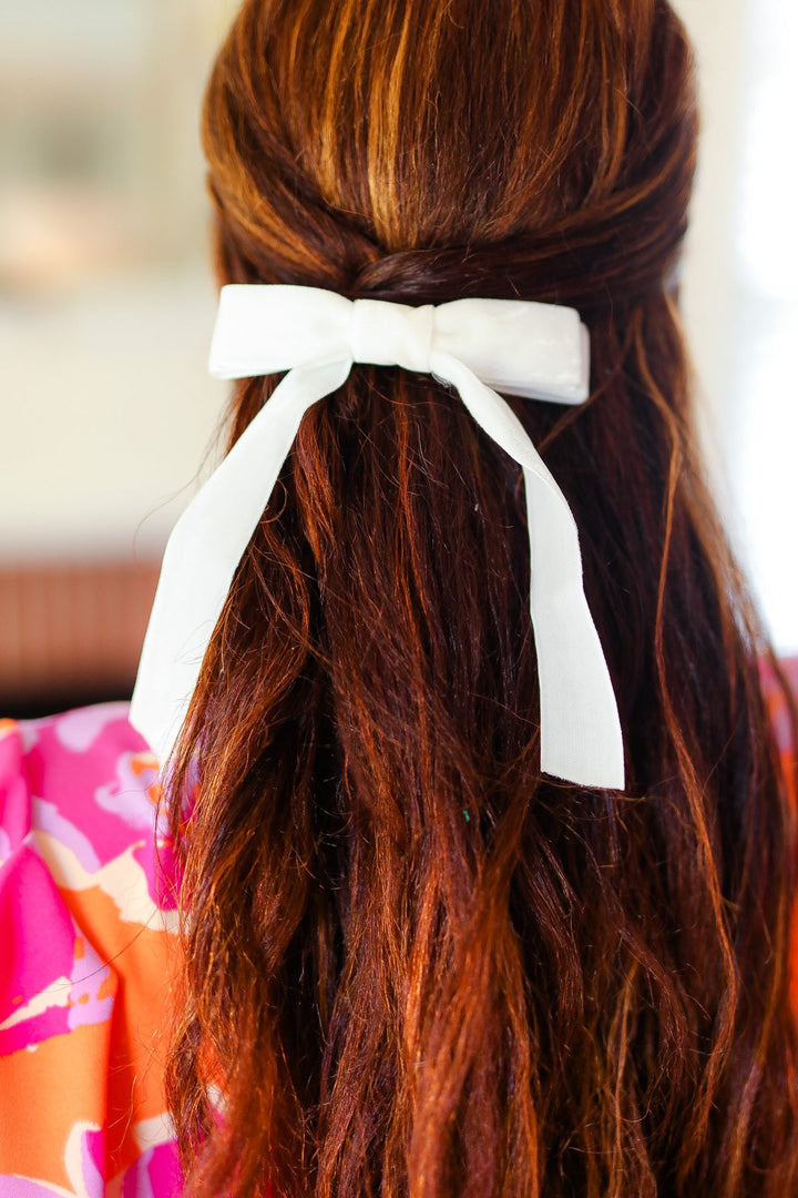 White Velvet Clip-On Double Bow