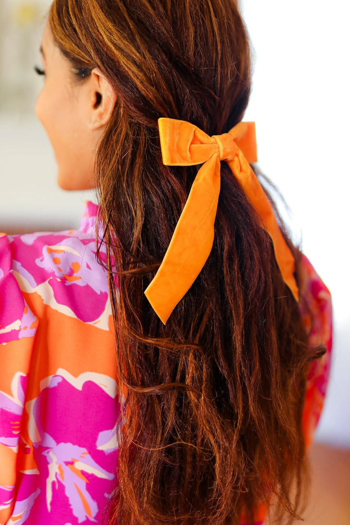 Apricot Velvet Barrette Clip Bow