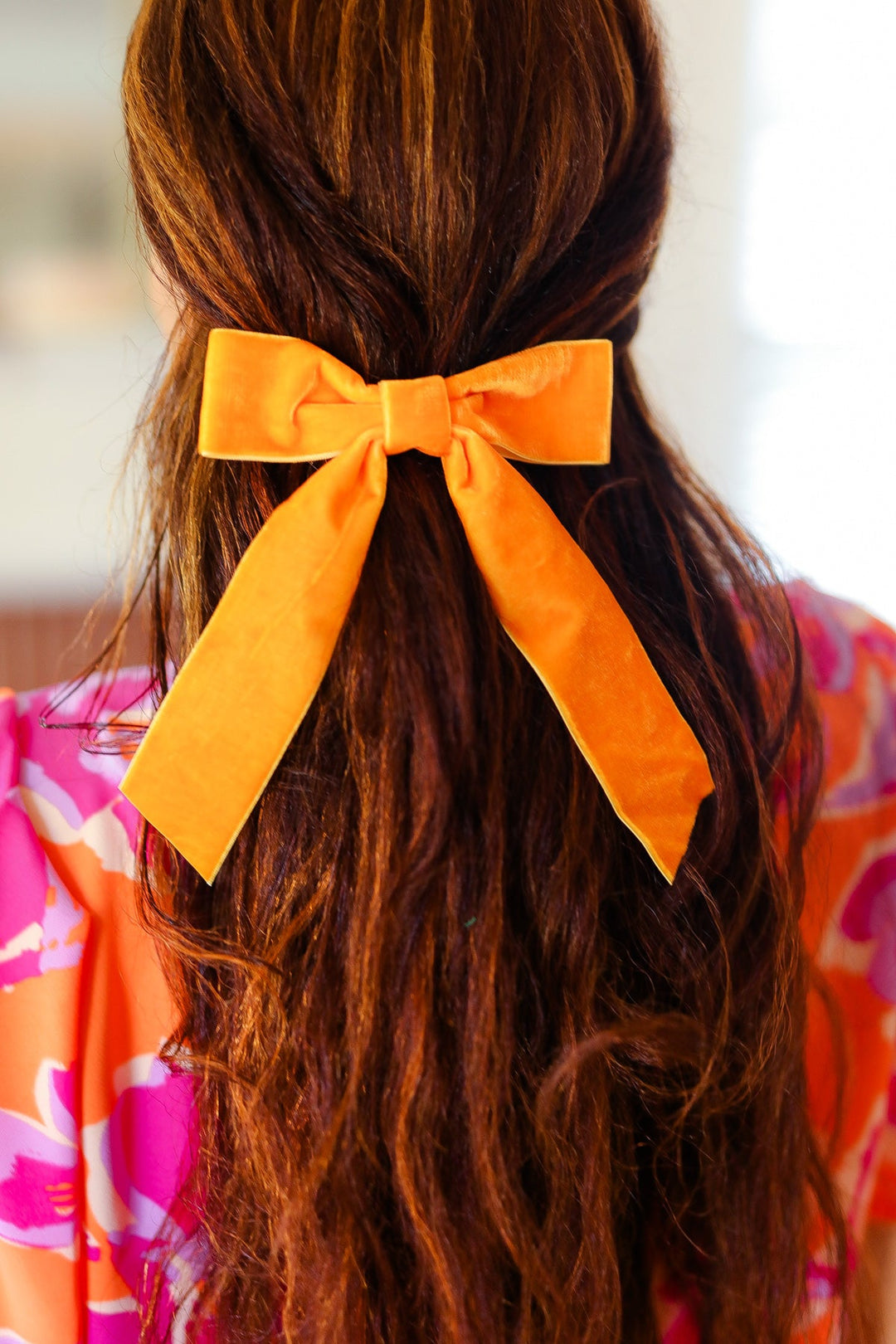 Apricot Velvet Barrette Clip Bow