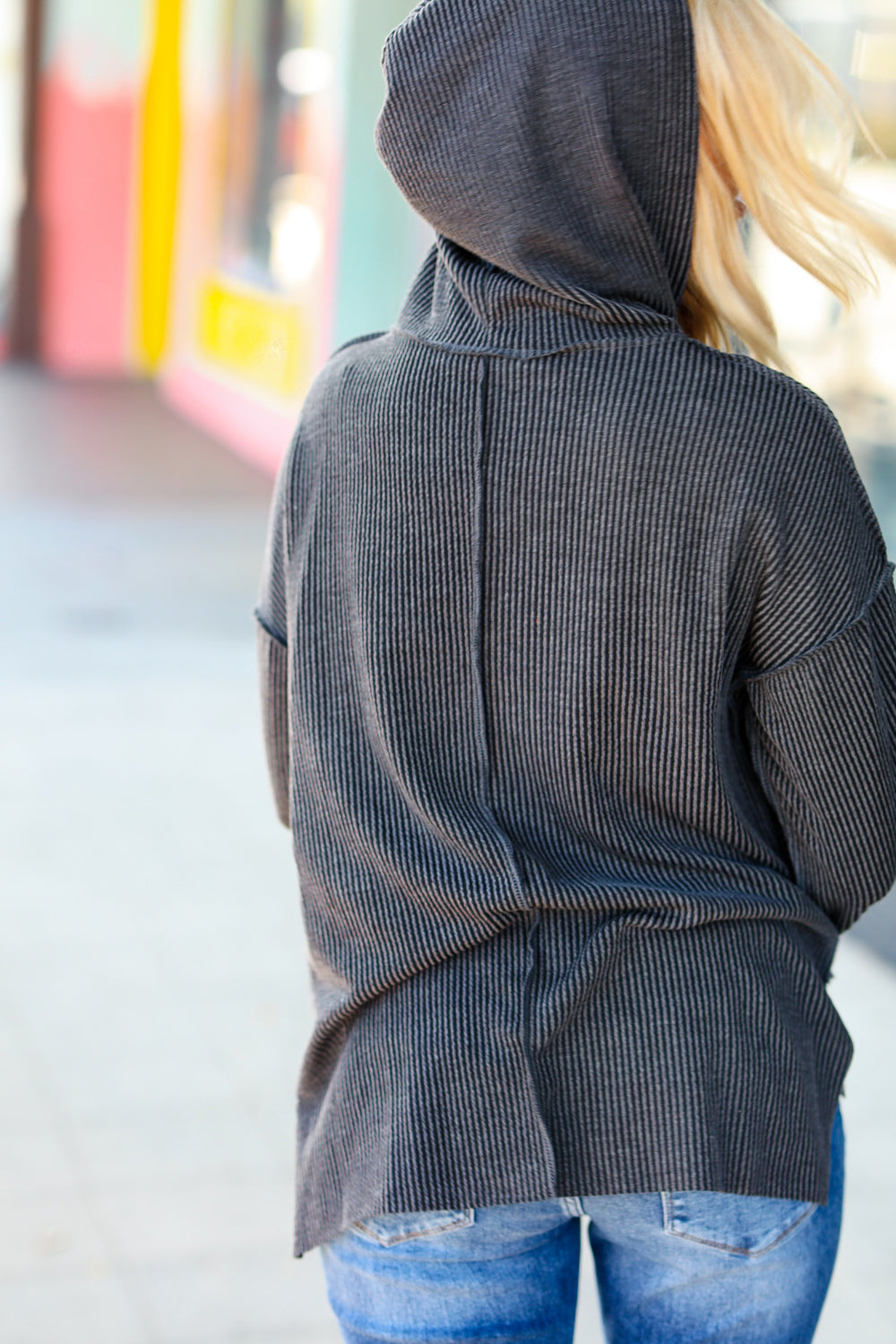 Cozy Up Charcoal Mineral Wash Rib Knit Hoodie