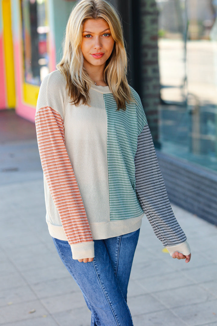 Feeling Casual Rust & Olive Two-Tone Knit Color Block Top