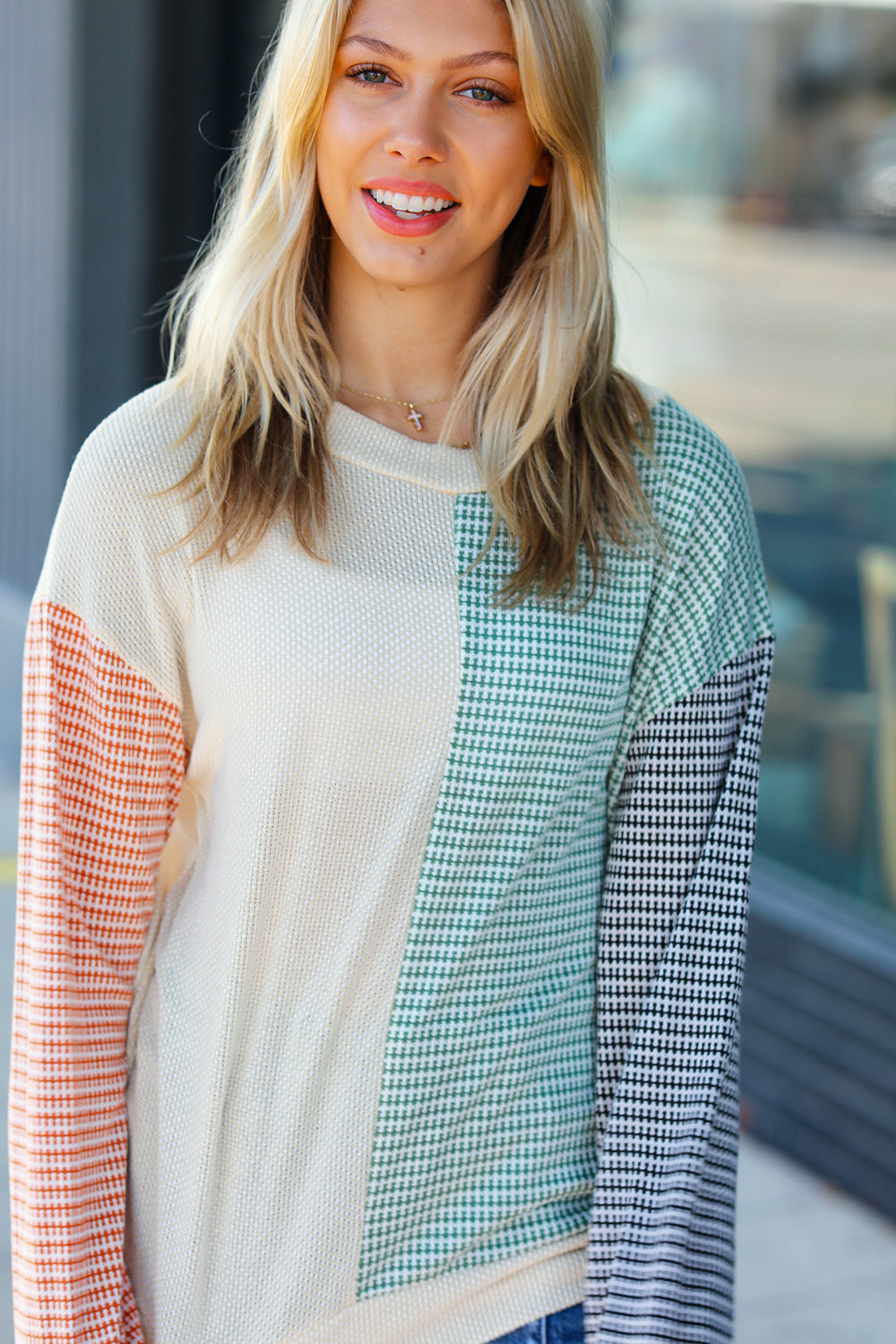 Feeling Casual Rust & Olive Two-Tone Knit Color Block Top