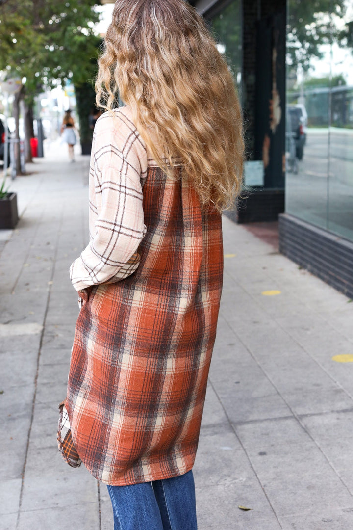 Stand Out Rust & Taupe Color Block Plaid Longline Shacket