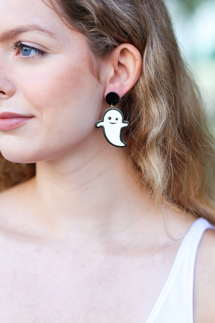 Halloween Casper Ghost Acrylic Dangle Earrings