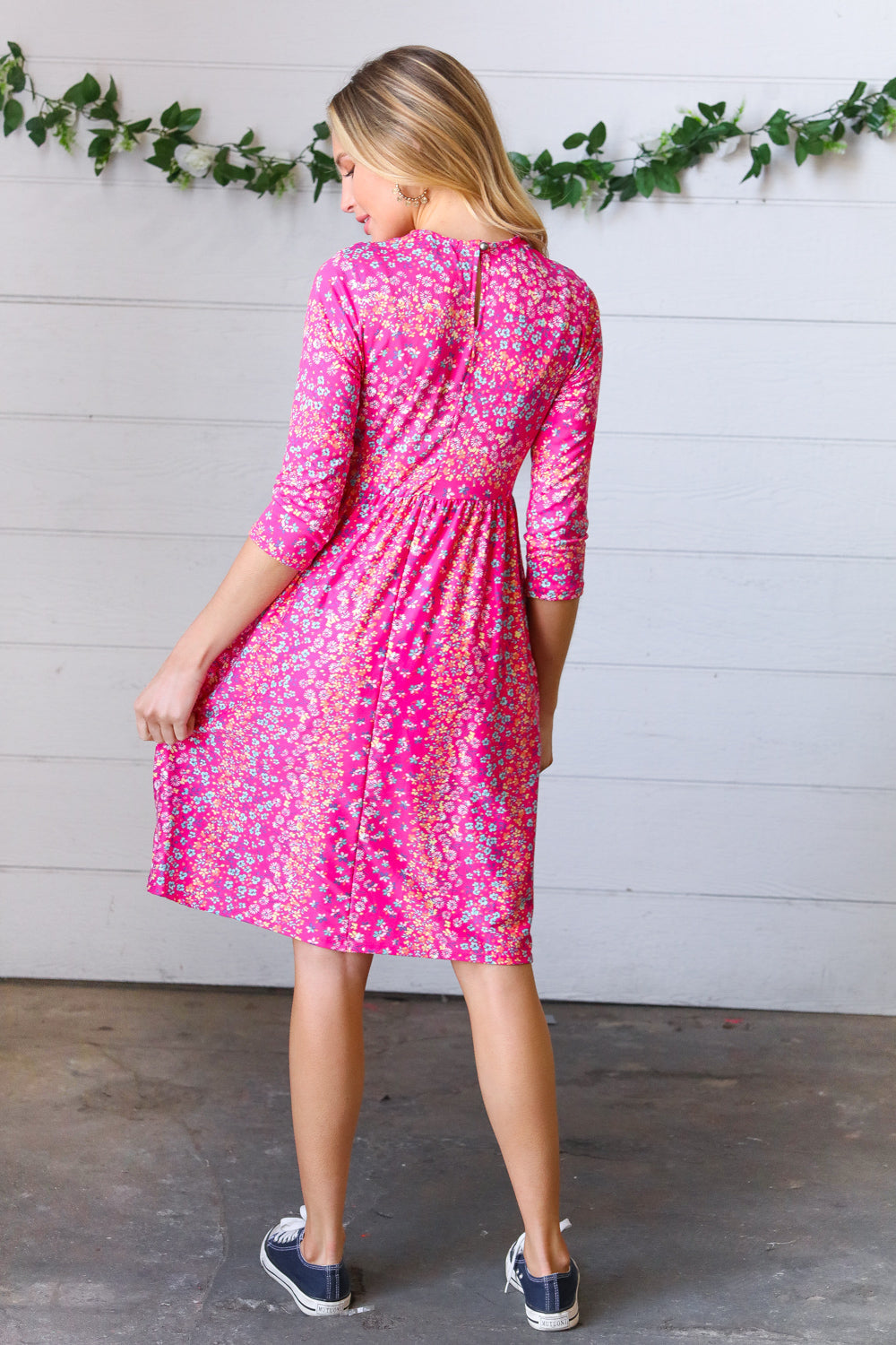 Fuchsia Fit & Flare Midi Pocketed Dress