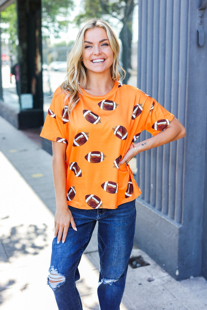 Game Day Orange Football Print Knit Top