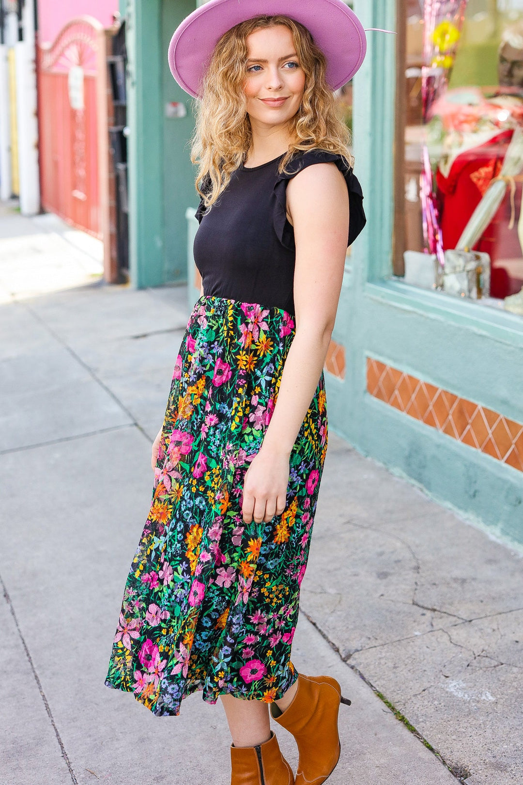 Lead The Way Black Multicolor Floral Lace Fit & Flare Lined Dress