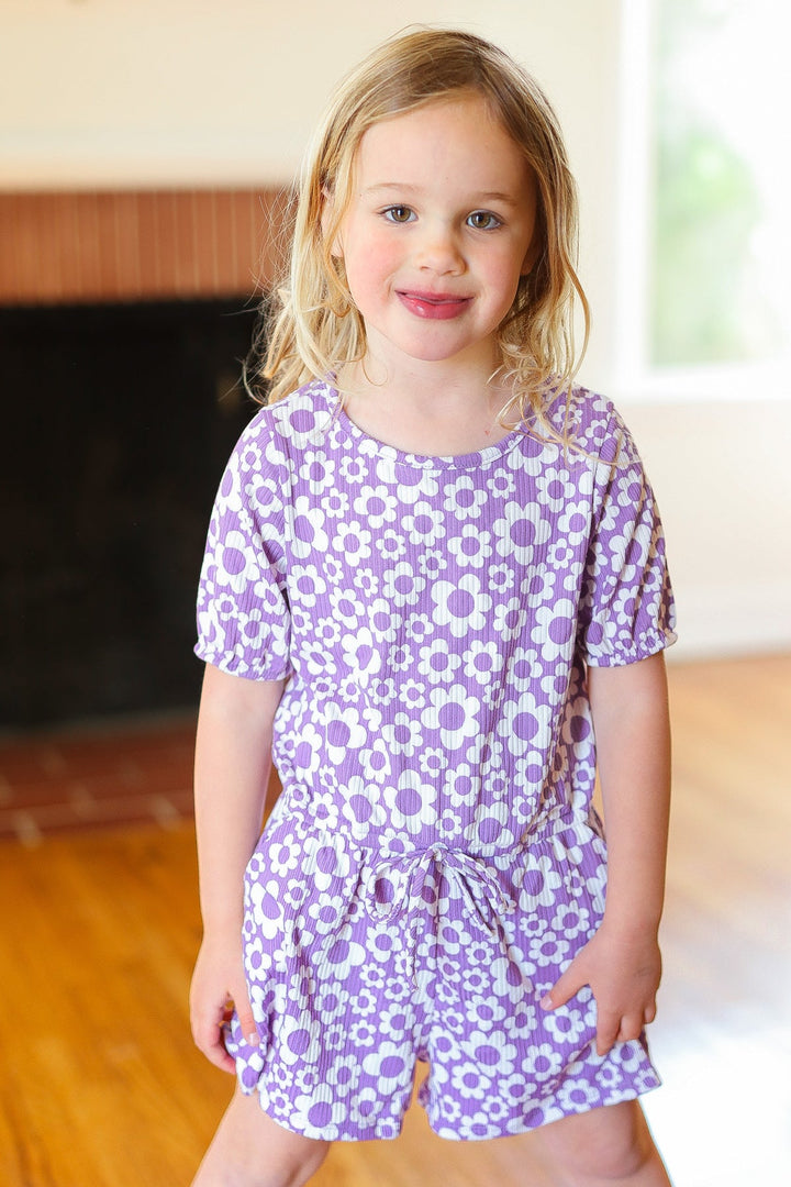 Kids Sunny Days Lilac Flower Elastic Waist Romper