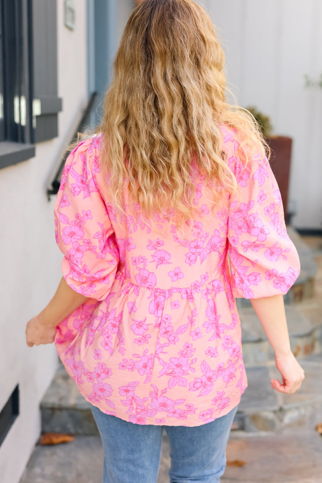 Making Moves Peach & Pink Floral Peplum Woven Top