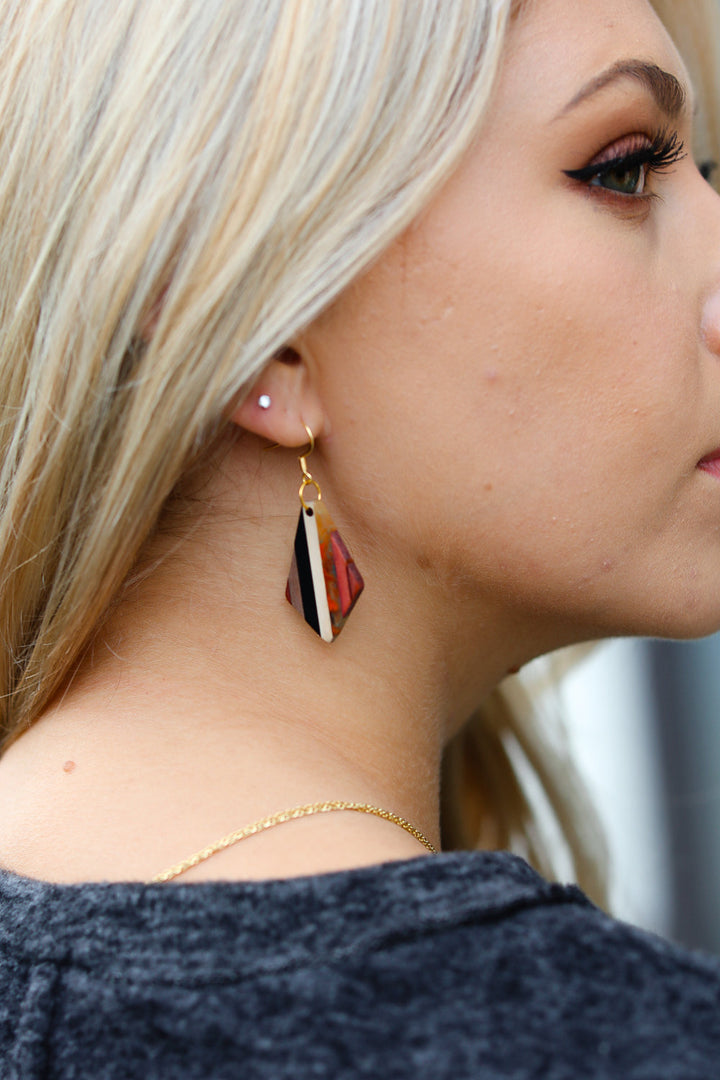 Multicolor Wood & Resin Geometric Drop Earrings