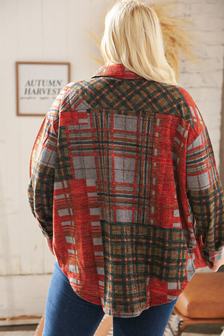 Hunter Green/Rust Brushed Plaid Oversize Shacket