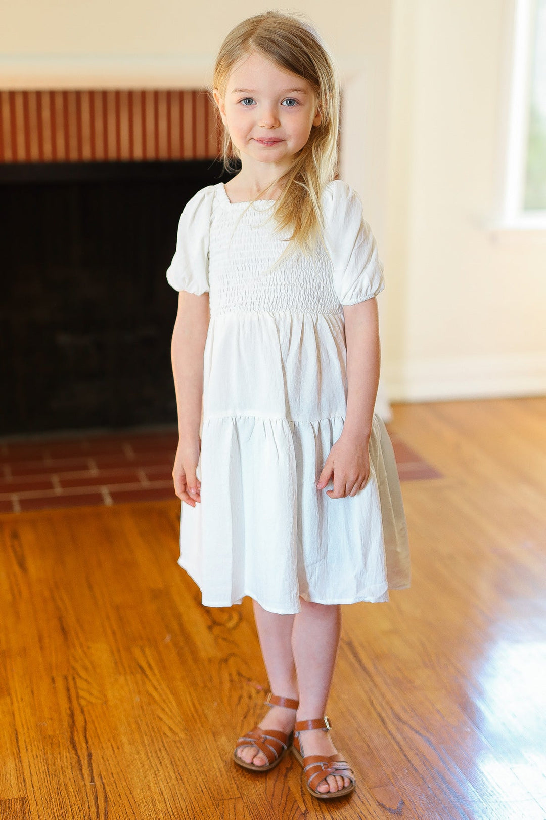 Kids Enchanting Ivory Smocked Bubble Sleeve Tiered Dress