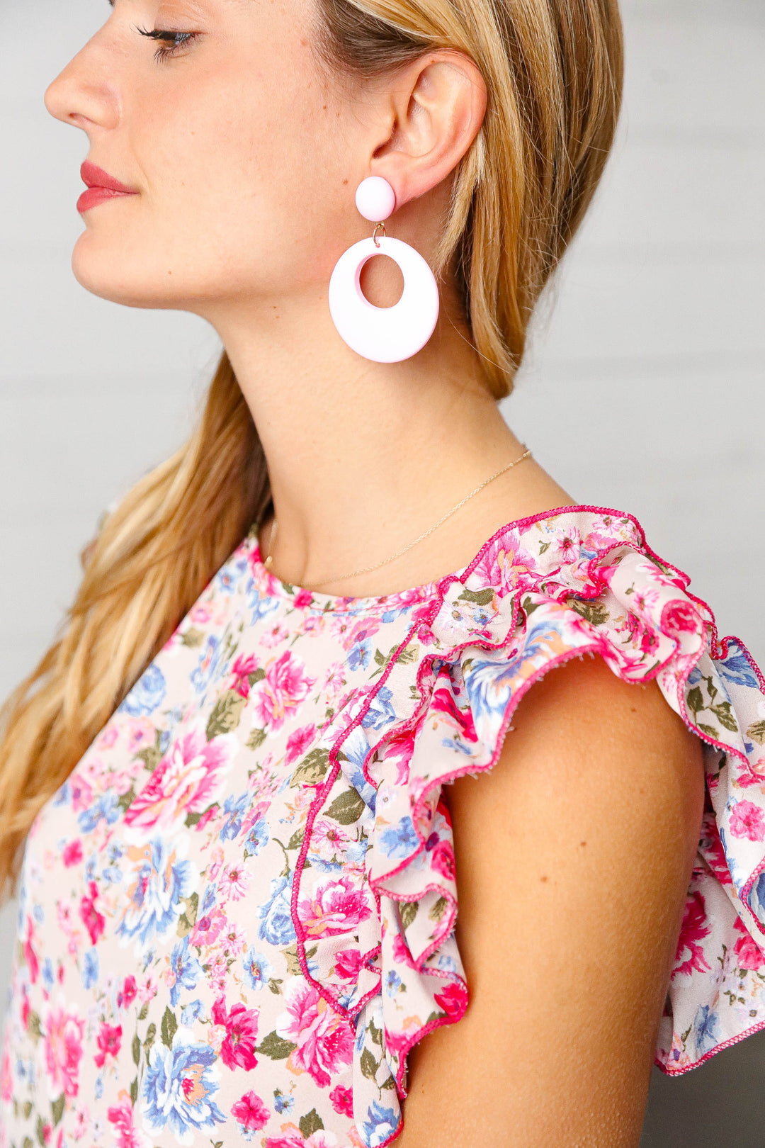 Pink Open Circle Resin Dangle Earrings