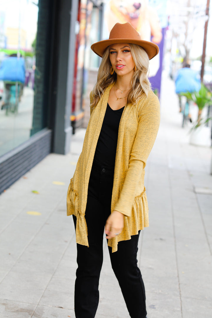 Face the Day Mustard Two-Tone Ruffle Cardigan