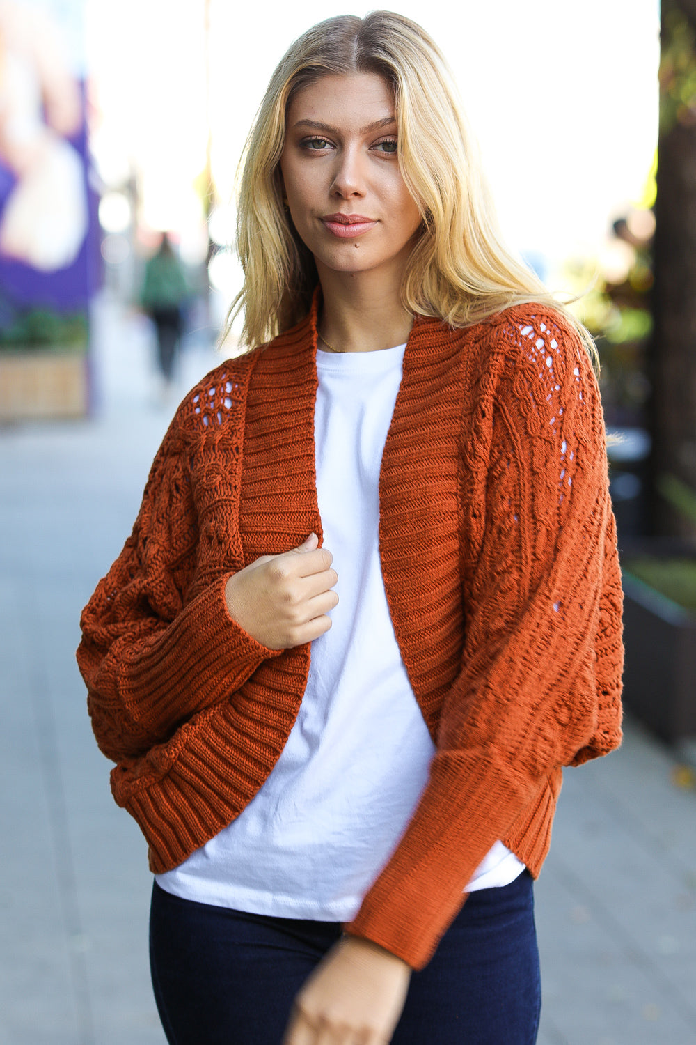 Layer Me Up Rust Cable Dolman Bolero Open Cardigan