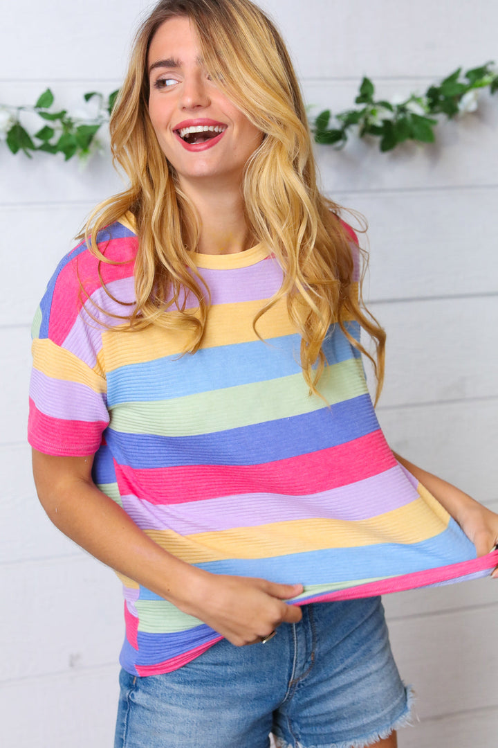 Fuchsia & Lavender Multi Stripe Rib Terry Top