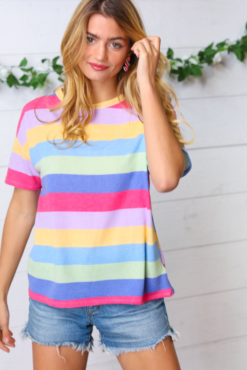 Fuchsia & Lavender Multi Stripe Rib Terry Top