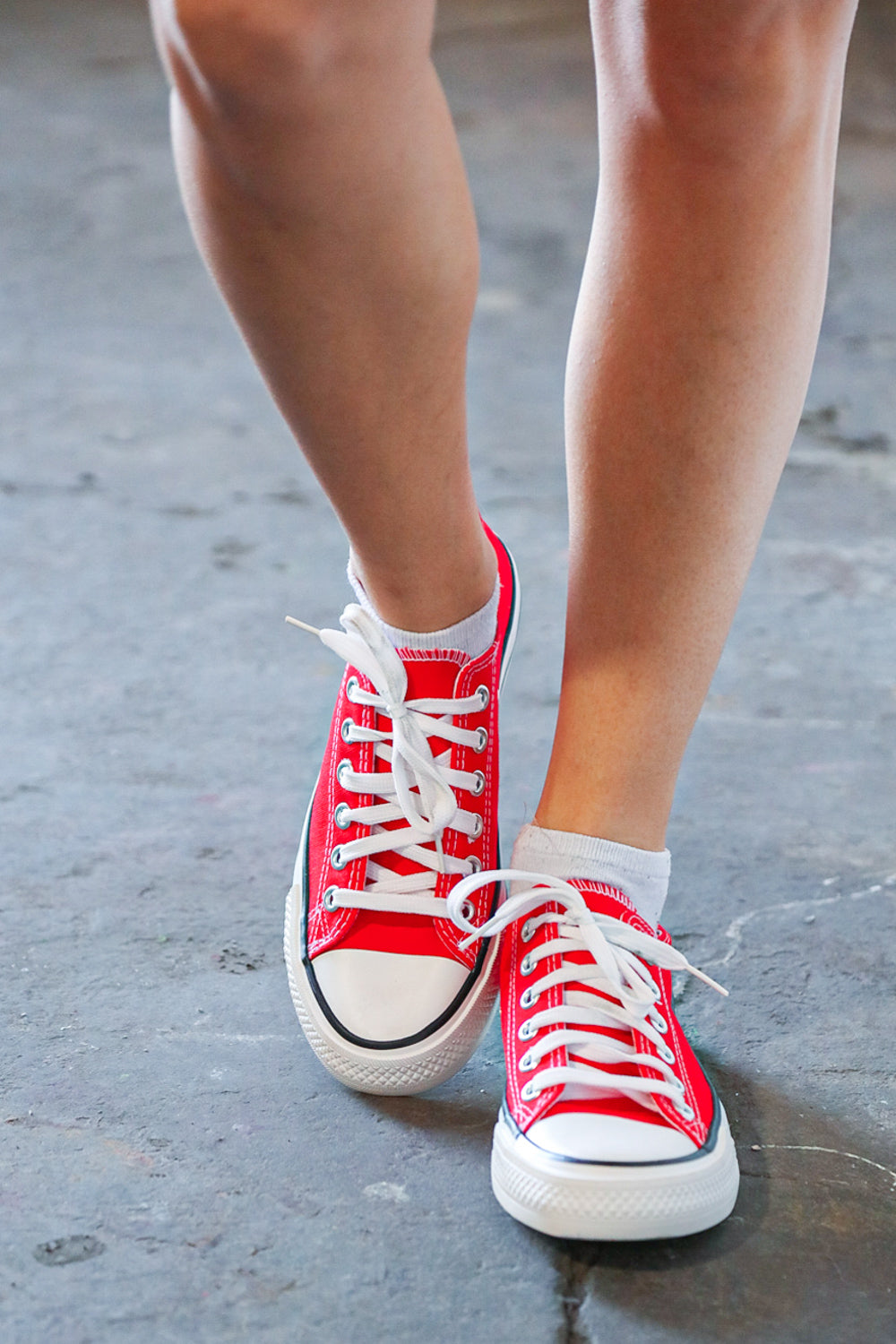 Red Canvas Lace Up Sneakers