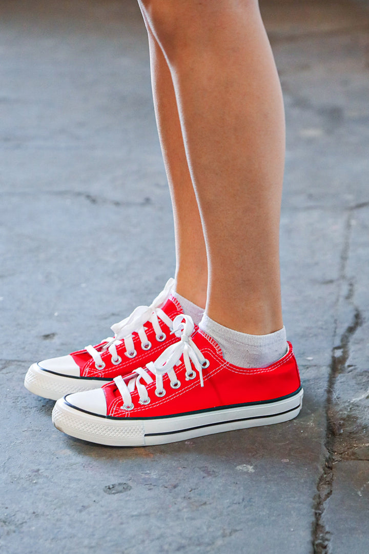 Red Canvas Lace Up Sneakers