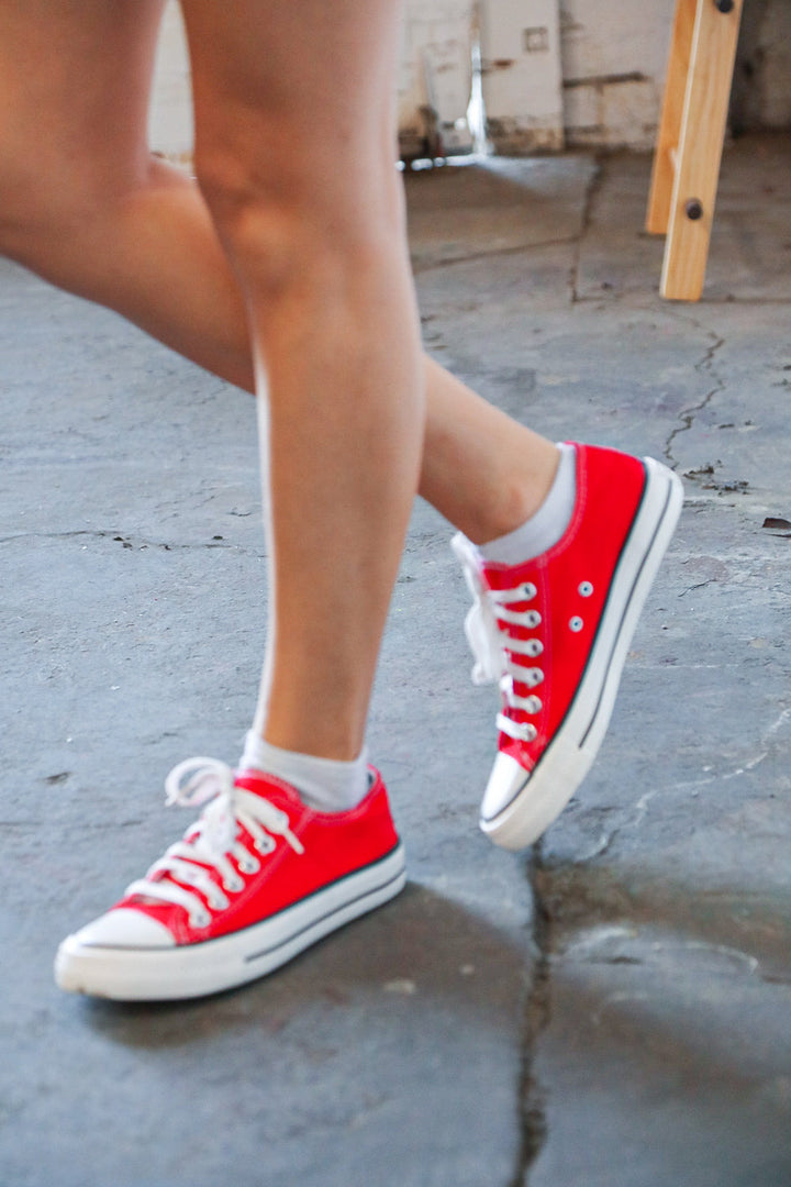 Red Canvas Lace Up Sneakers