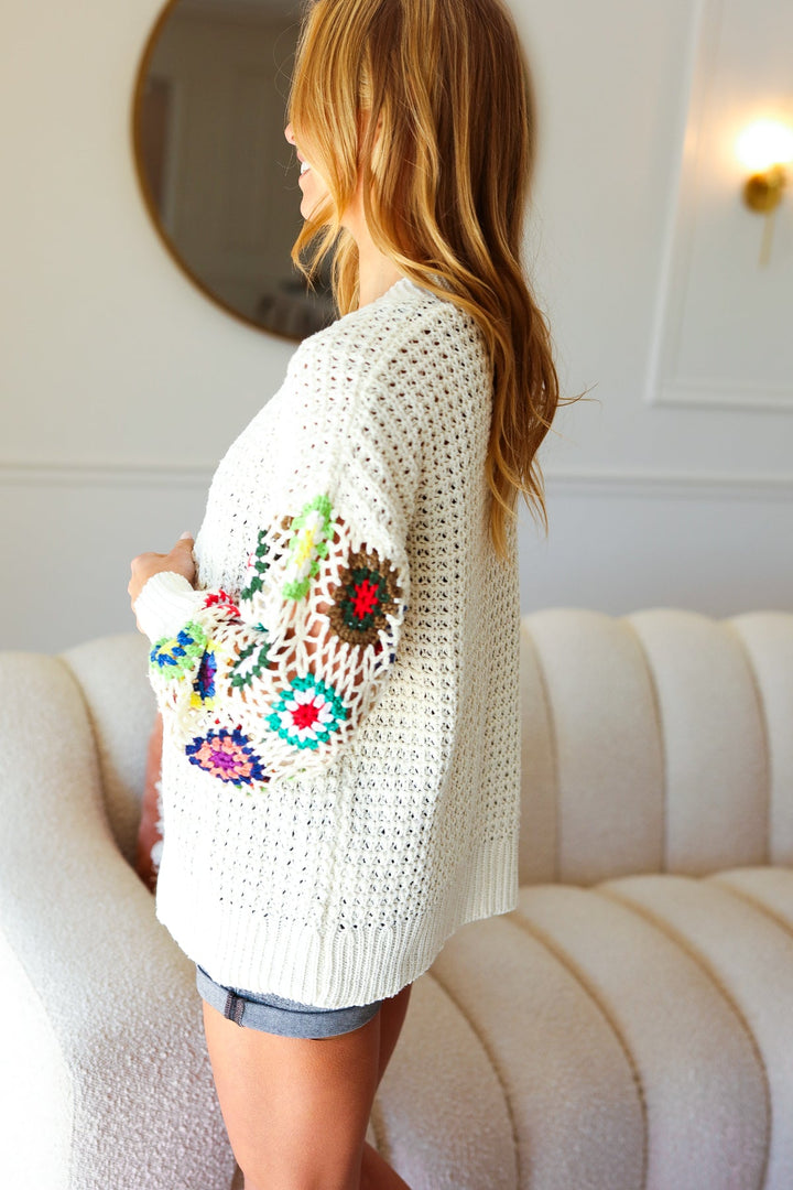 Easy Living Multicolor Hand Crochet Floral Loose Knit Cardigan