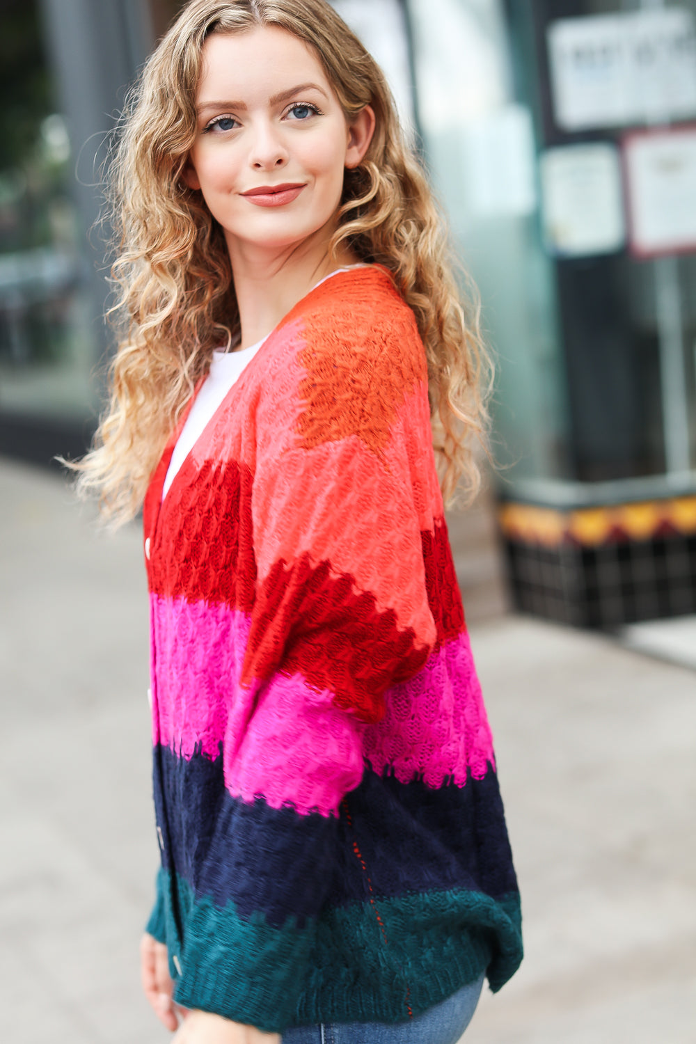 Make Your Day Magenta Honeycomb Knit Button Down Cardigan